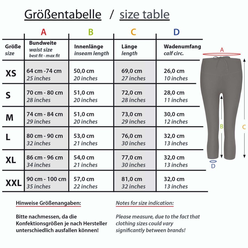 Größentabelle Capri Hose Formbelt