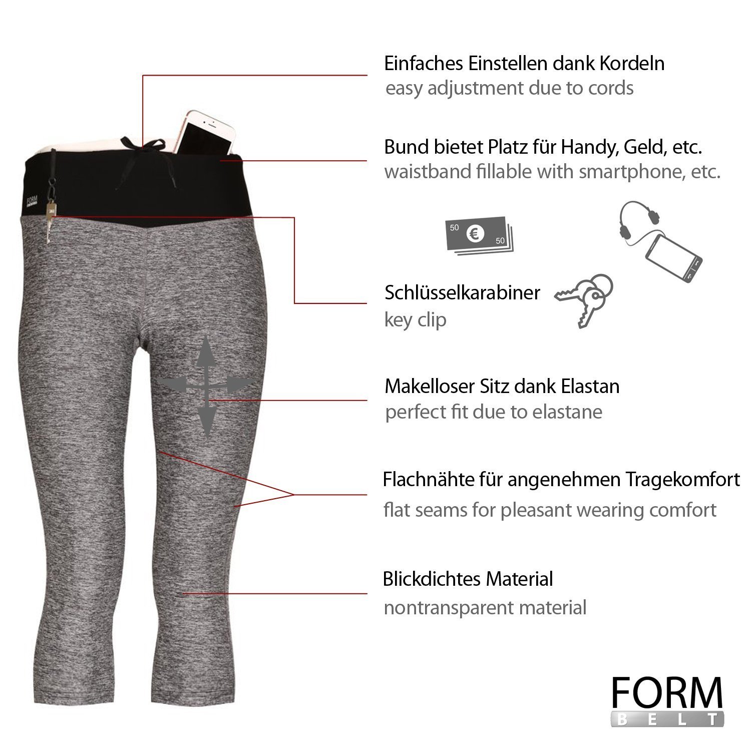 FORMBELT® Sport Leggings Damen 3/4 - Farbe: Grau 2 FORMBELT® Sport Leggings Damen 3/4 - Farbe: Grau – Bild 2