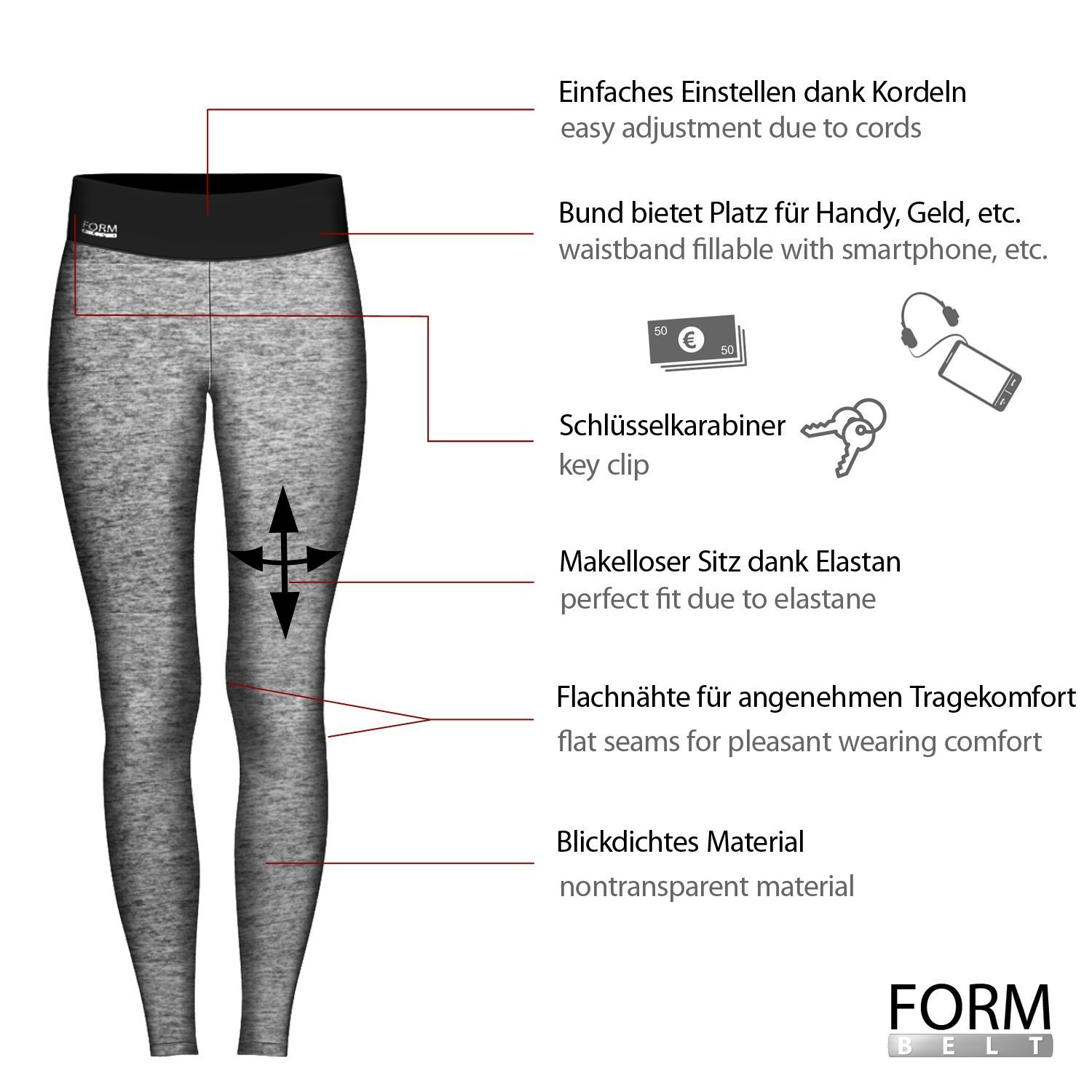 FORMBELT® lange Sport Leggings mit Taschen - Farbe: Grau 6 FORMBELT® lange Sport Leggings mit Taschen - Farbe: Grau – Bild 6