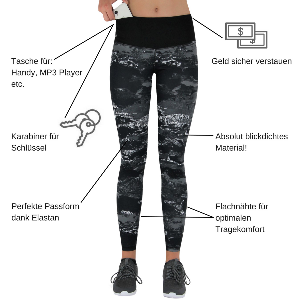 FORMBELT® lange Sport Leggings mit Taschen - Farbe: Marmor 6 FORMBELT® lange Sport Leggings mit Taschen - Farbe: Marmor – Bild 6