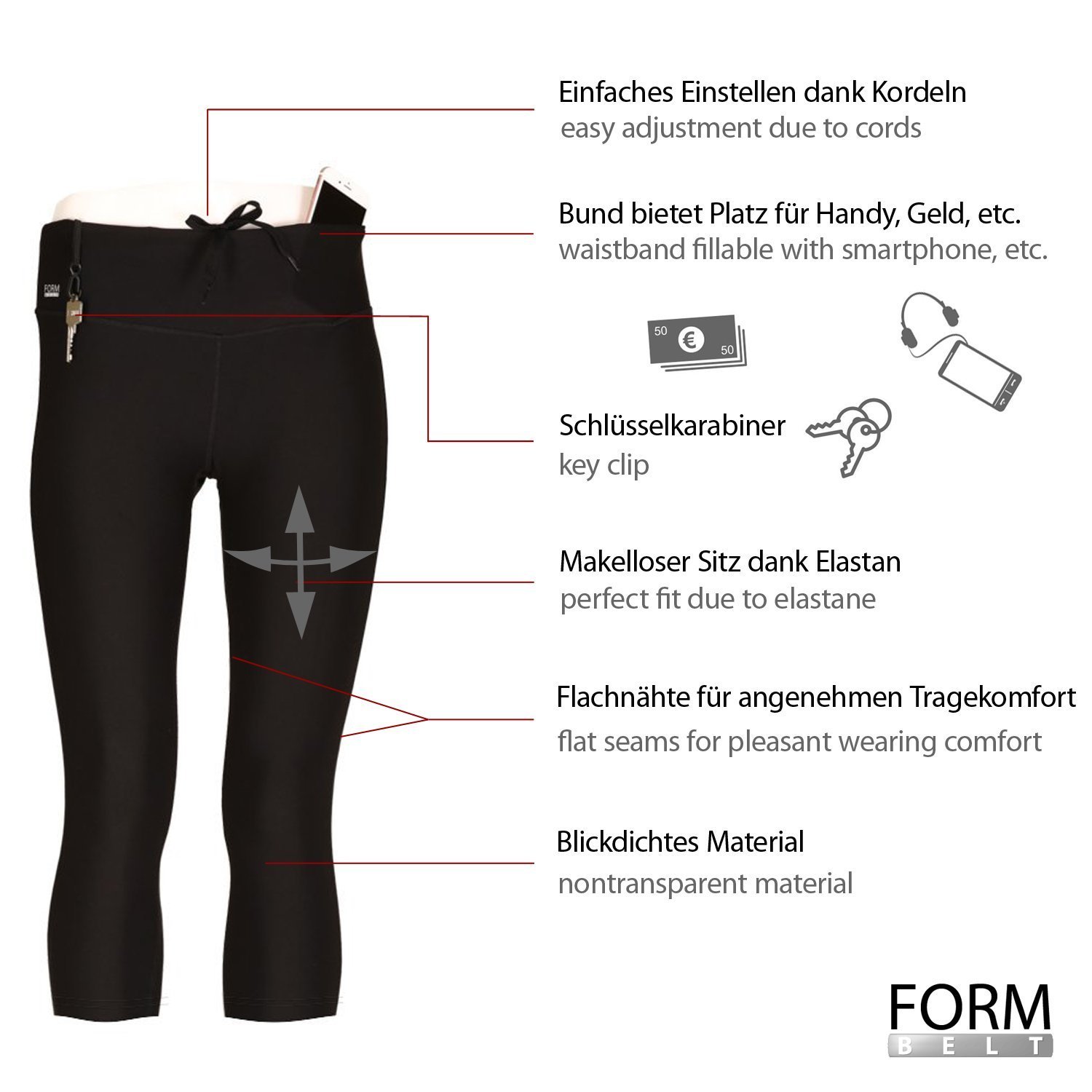 FORMBELT® Sport Leggings Damen 3/4 - Farbe: Schwarz Grau 8 FORMBELT® Sport Leggings Damen 3/4 - Farbe: Schwarz Grau – Bild 8